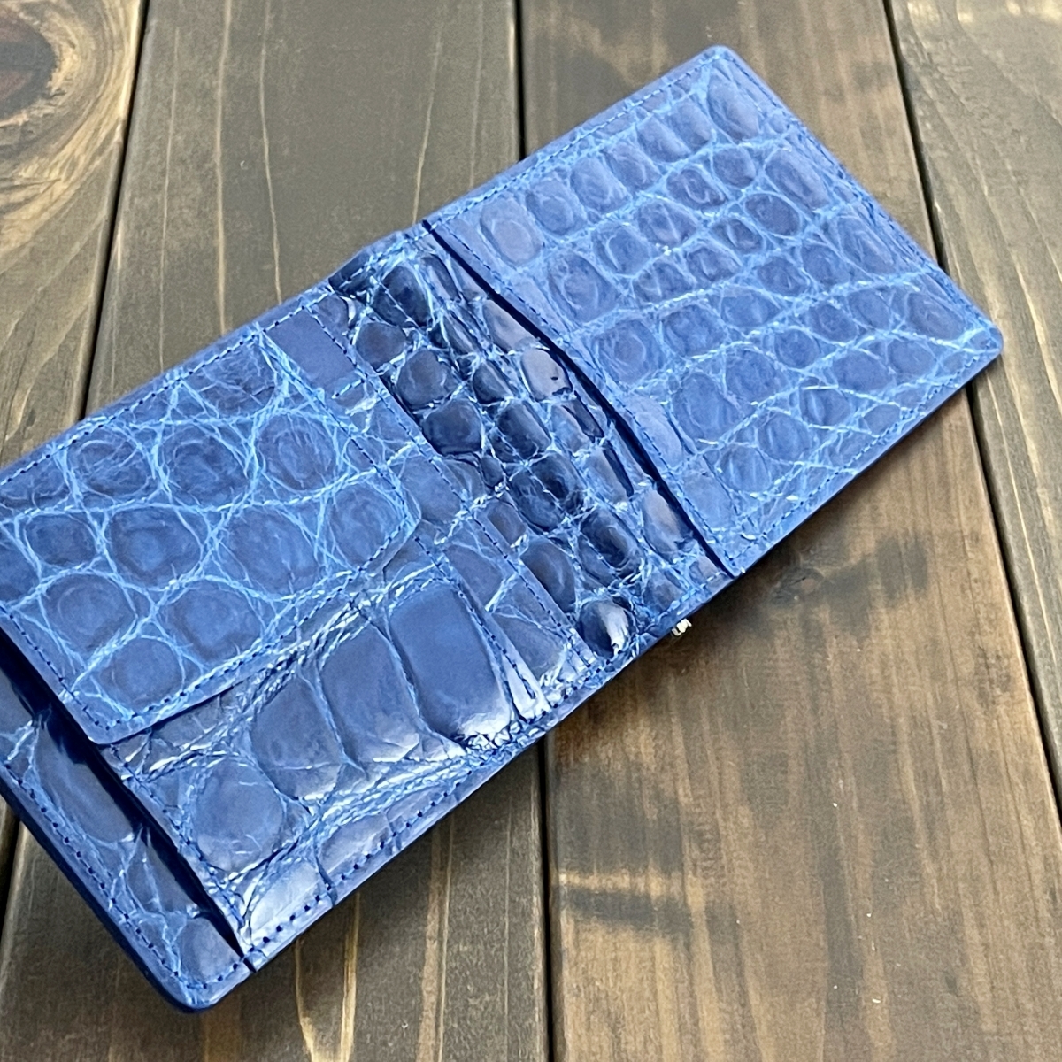 [SALE]CROCODILE shining high class crocodile peerless money clip blue grading processing wani leather black ko purse Mini gloss rare 