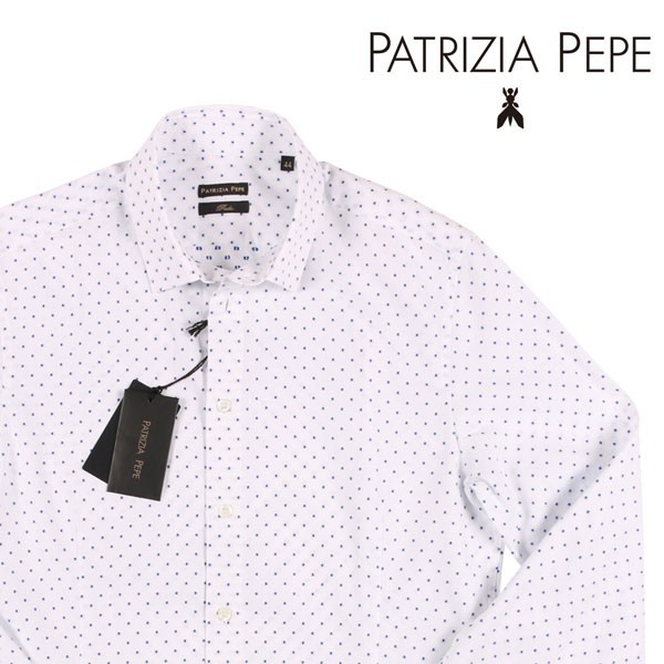 【Winter Sale 1/30まで】 PATRIZIA PEPE（パトリツィアペペ） 長袖シャツ 5C055B ホワイト x ブルー 44 22041 【A22041】 uts2420
