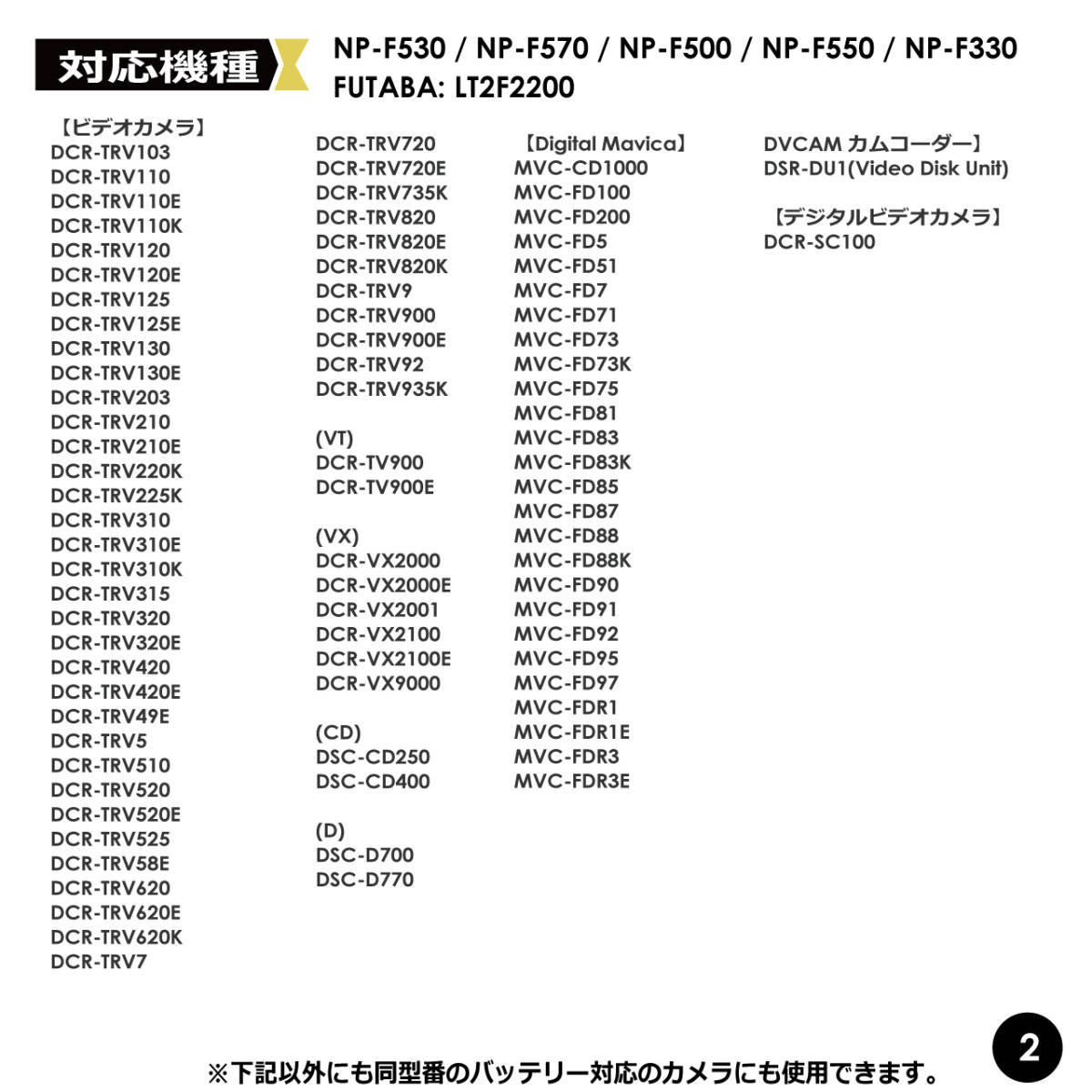 SONY NP-F550 互換バッテリーと互換充電器 2.1A高速ACアダプター付　DCR-TRV820K DCR-TRV9 DCR-TRV900 DCR-VX2000 DCR-VX2100_画像8