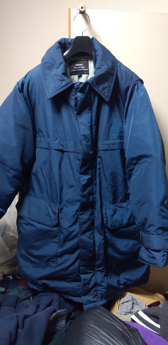 送料無料 USA 古着 希少 ビンテージ シアーズ ダウン ジャケット 50 XL ネイビー SEARS DOWN JACKET 紺