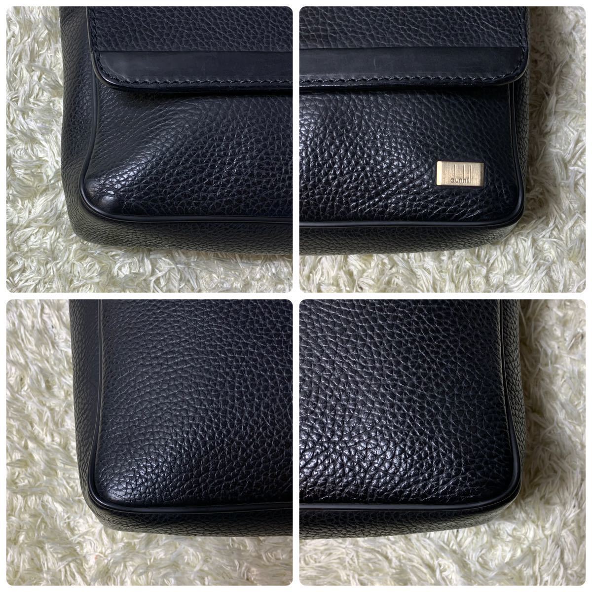 1円 美品 入手困難 dunhill ダンヒル メンズ ショルダーバッグ サコッシュ メッセンジャー 裏地総ロゴ ブラック 黒 レザー シボ革 斜め掛け_画像7