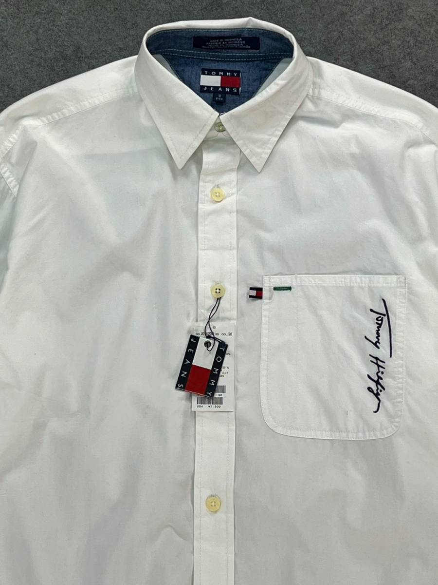 Wl438 新品 未使用 正規品 TOMMY JEANS トミーヒルフィガー 長袖 ポケット シャツ ワイシャツ 刺繍 白 ホワイト タグ付き メンズ _画像4