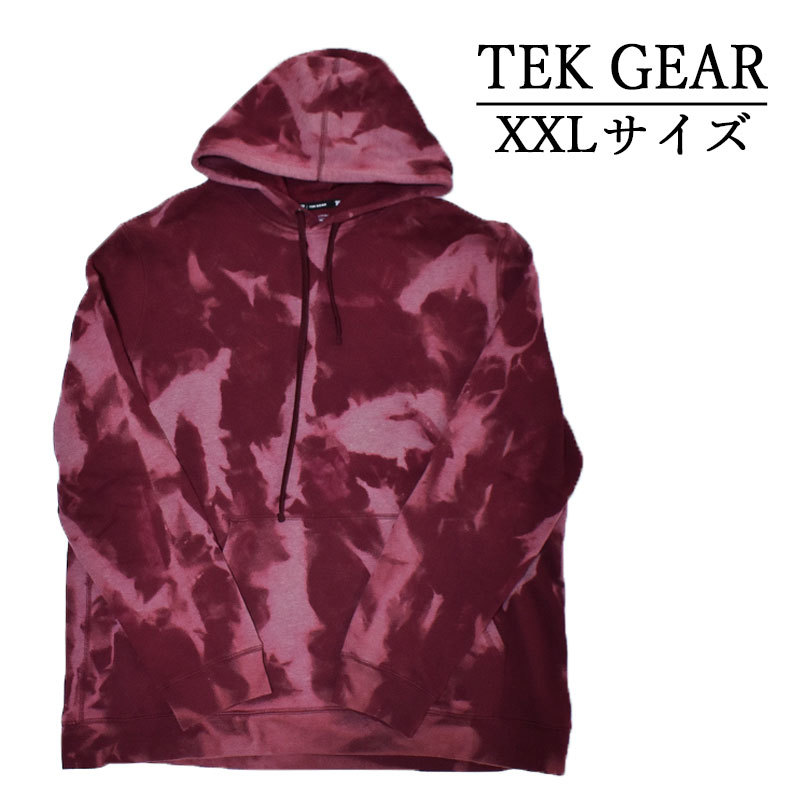 メンズタイダイ柄ブリーチプルオーバーパーカーXXL 古着屋 赤 オーバーサイズ