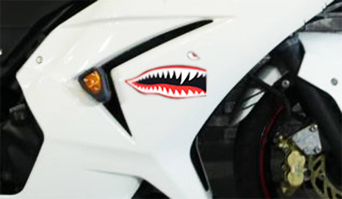 ステッカー 16*10cm 2枚セット サメ シャーク カーチスP40 戦闘機 デカール 車 バイク ヘルメット 自転車 アウトドア 防水 耐水 シール_画像3