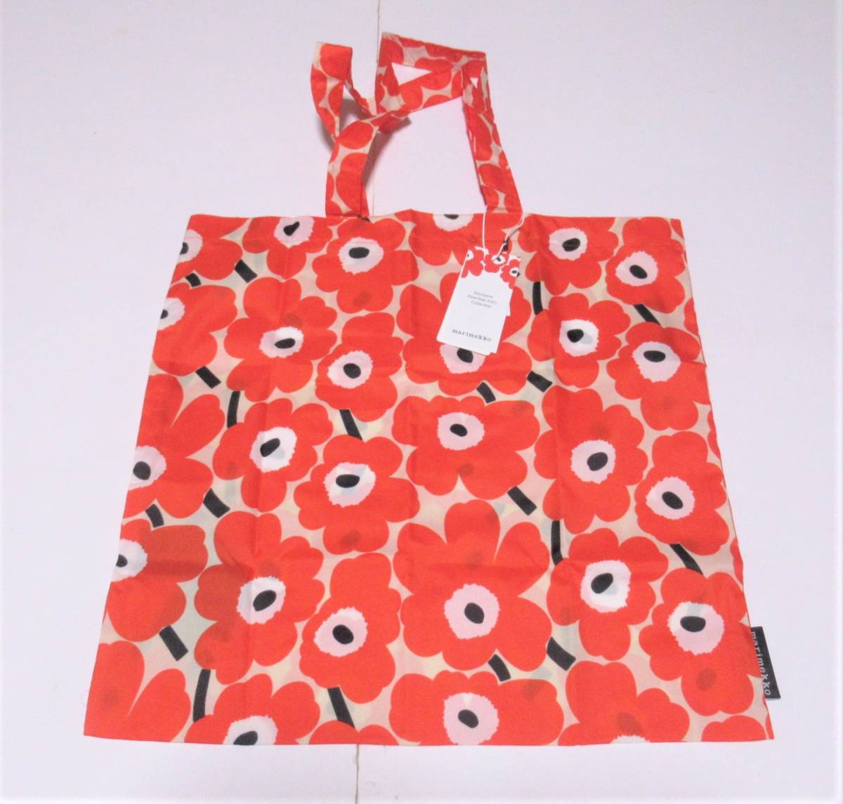 ★marimekko マリメッコ ウニッコ エコバッグ トートバッグ レッド×ホワイト_画像1