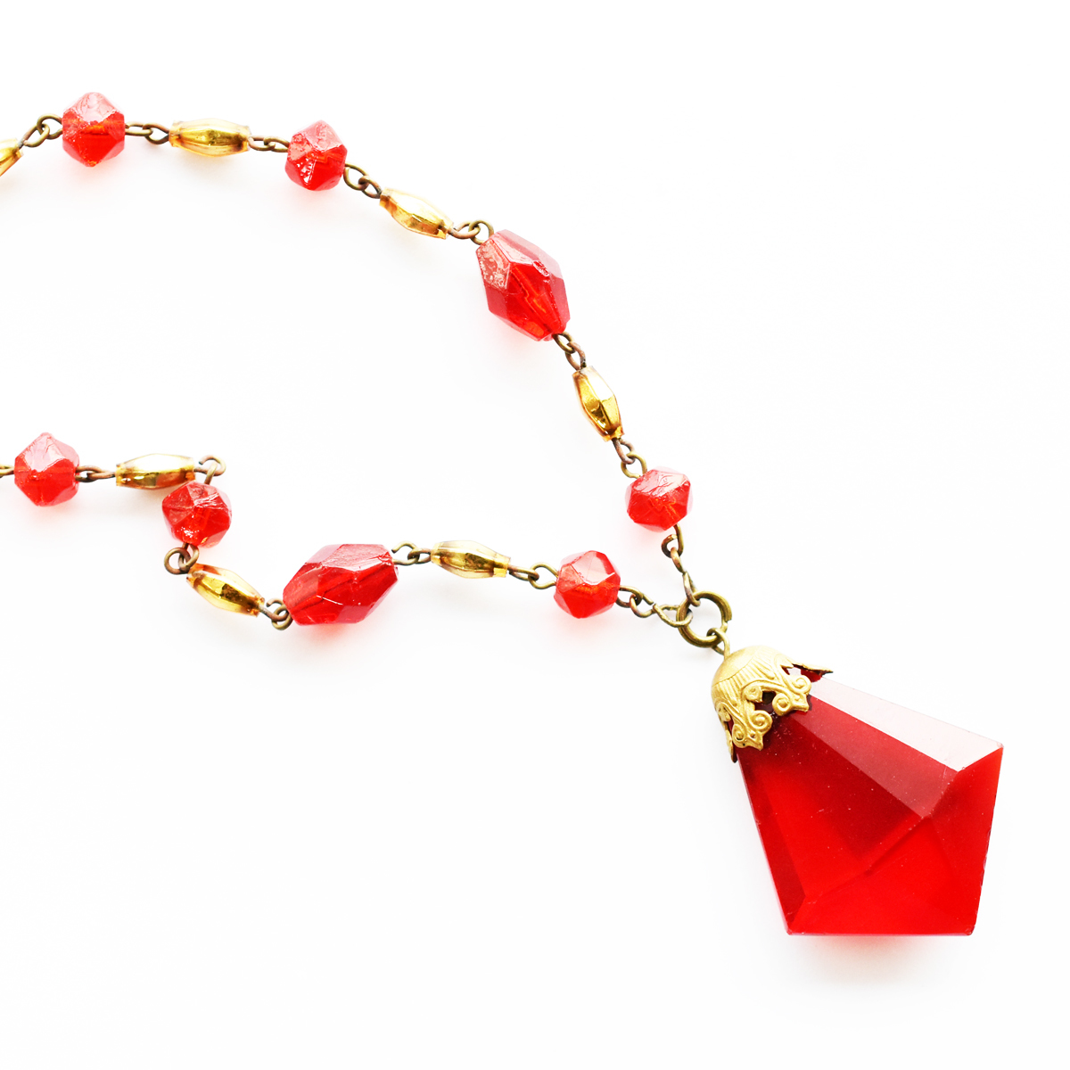 Antique 1920’s rubyred beads necklace_画像2