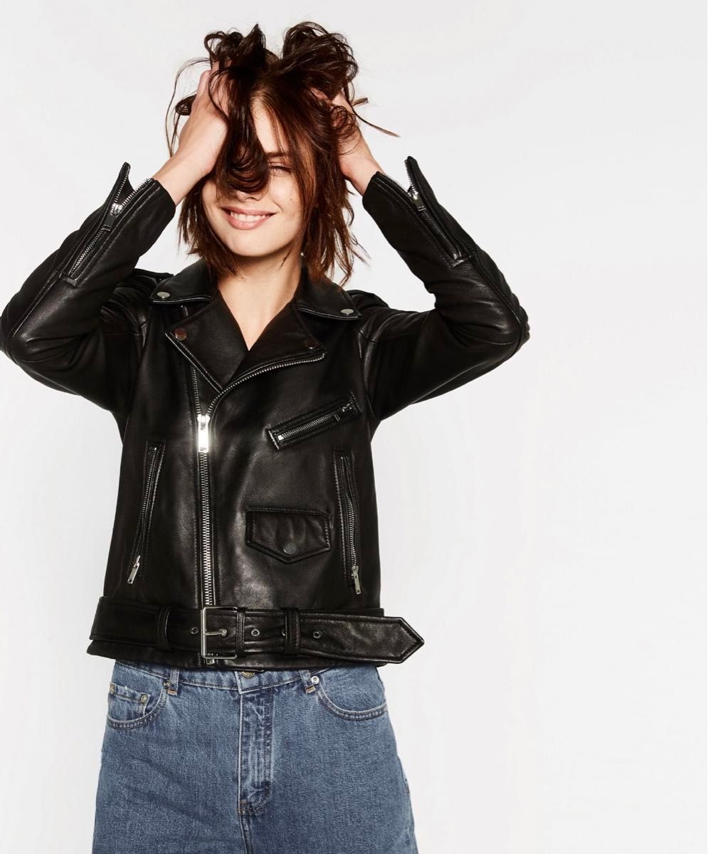 ZARA ザラ ベーシックレザージャケット ライダースブルゾン 黒 S ZARA ザラ ベーシックレザージャケット ライダースブルゾン 黒 S
