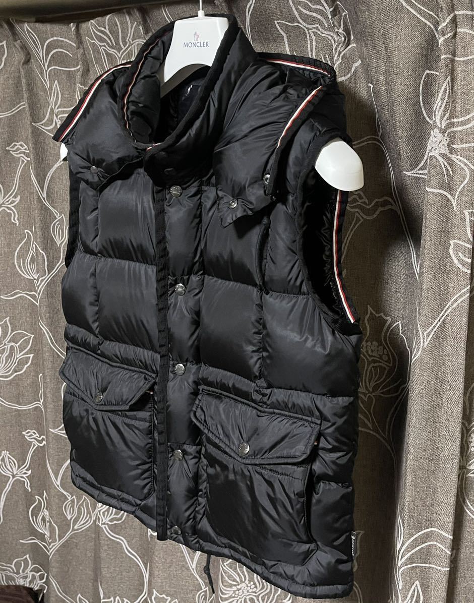 希少★MONCLER モンクレール TAPAJOS GILET トリコロール フード取り外し可能 ダウンベスト ネイビー L 2_画像3