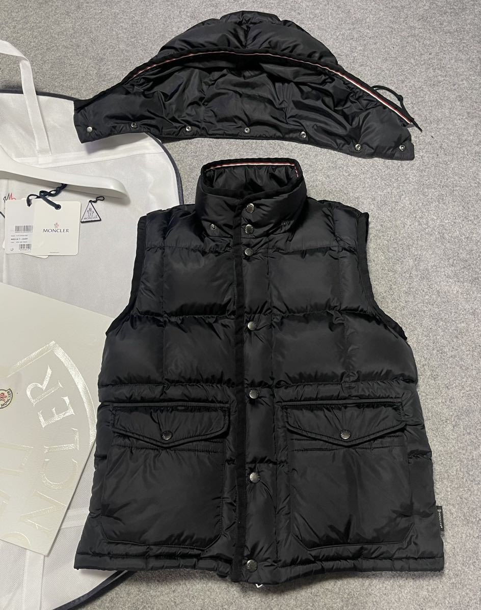 希少★MONCLER モンクレール TAPAJOS GILET トリコロール フード取り外し可能 ダウンベスト ネイビー L 2_画像6