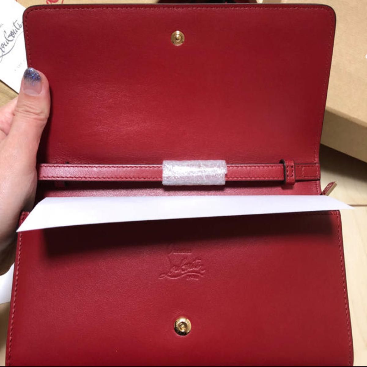 新品同様 macaron wallet red Christian Louboutin 財布 スタッズ ウォレット