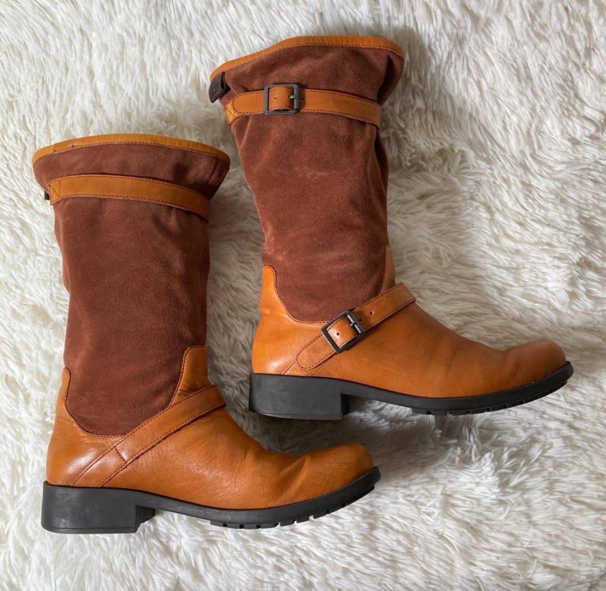 [ одежда ]CAMPER Camper замша кожа переключатель двойной ремень средний ботинки Camel 39 примерно 24.5. женский модный обувь 