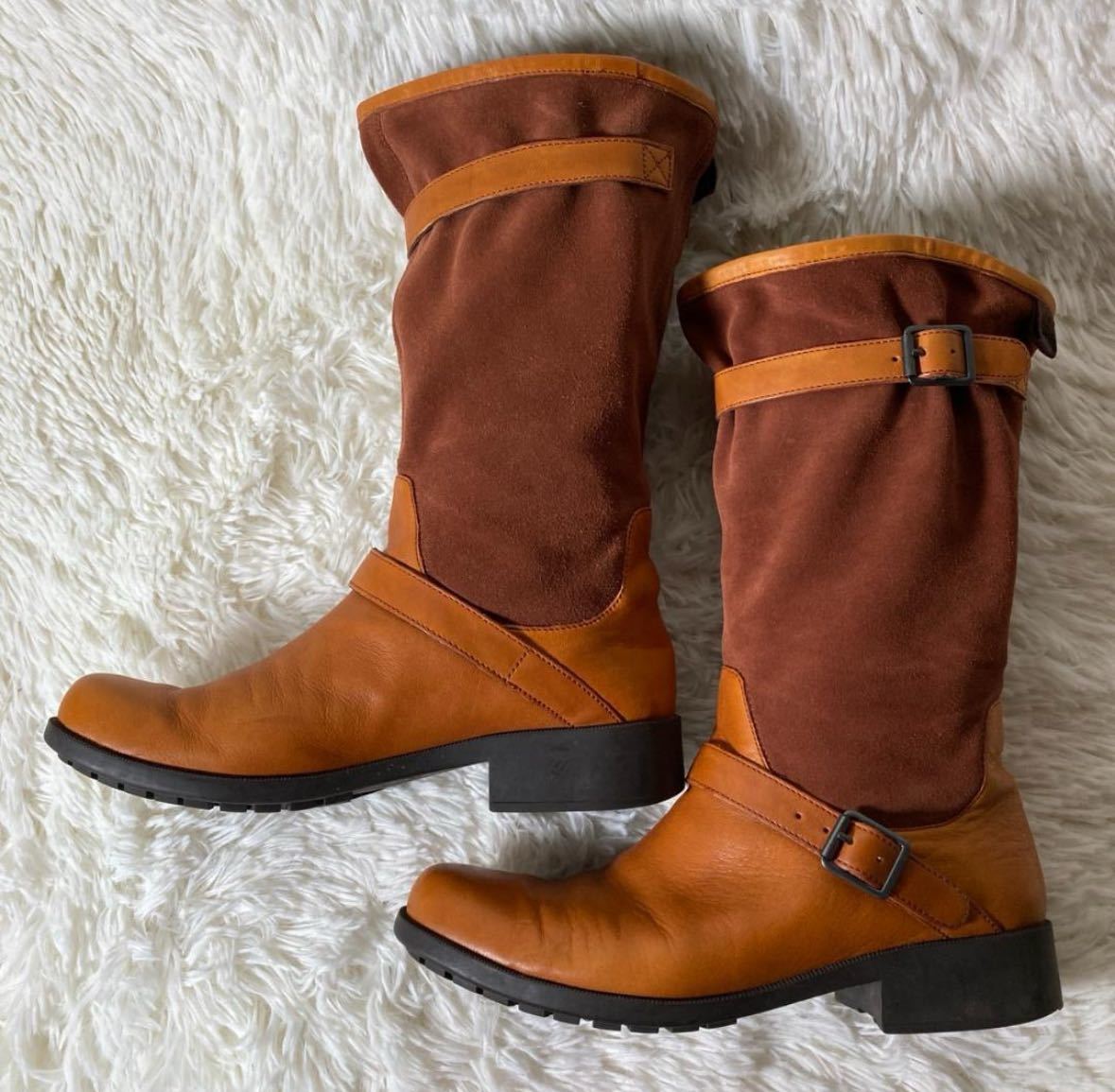 [ одежда ]CAMPER Camper замша кожа переключатель двойной ремень средний ботинки Camel 39 примерно 24.5. женский модный обувь 