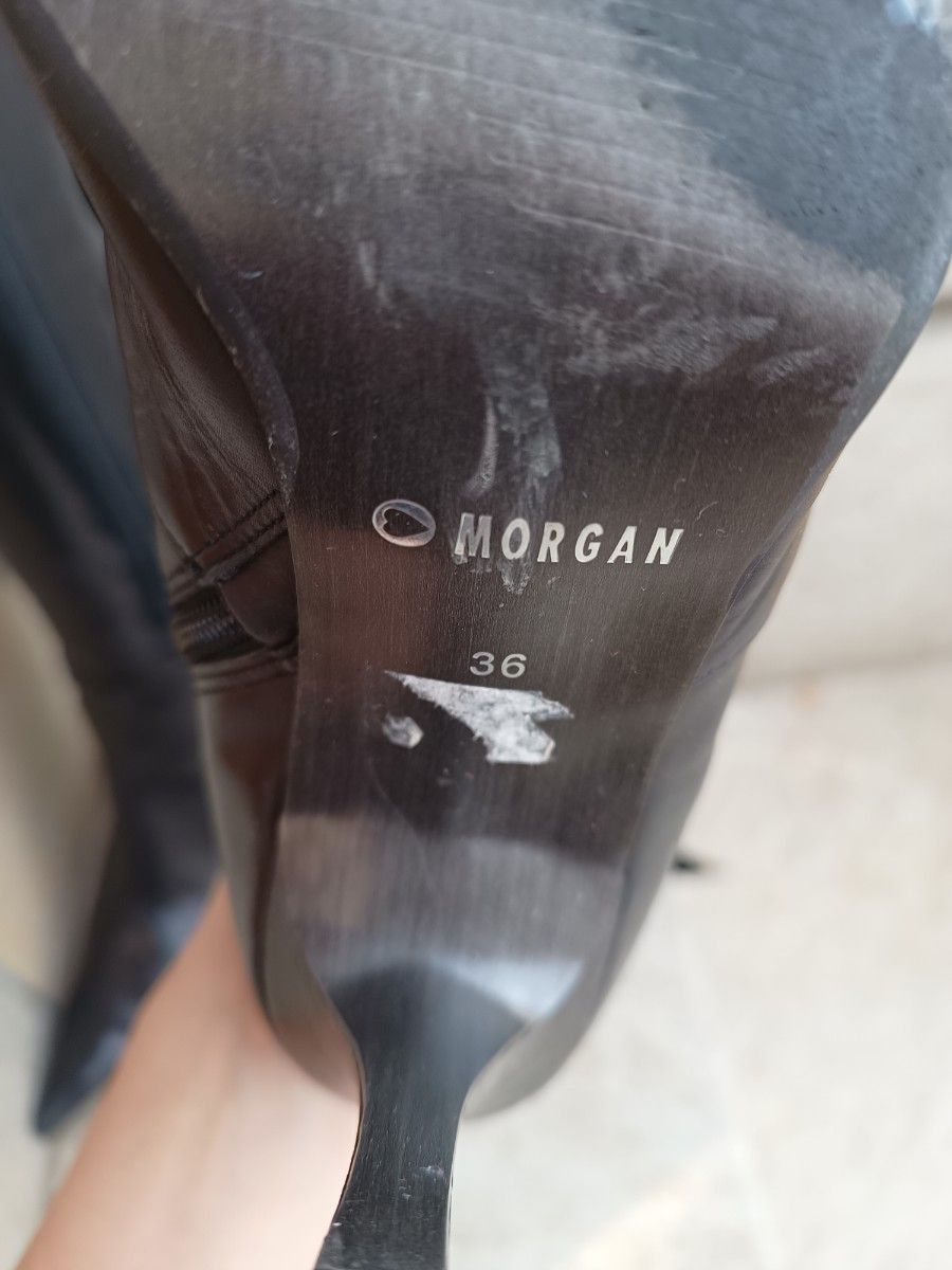 MORGAN  モルガン　レザー　レースアップブーツ　サイドジップ ロングブーツ 黒 ヒール 36