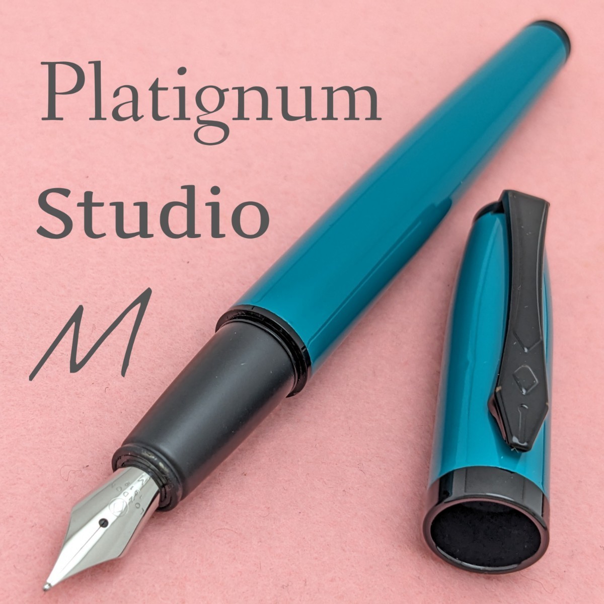 Platignum　プラティグナム　万年筆　スタジオ　ターコイズ　M　/　中字　コンバーター　インクカートリッジ　付き　中古　2KS1866_中古品です。