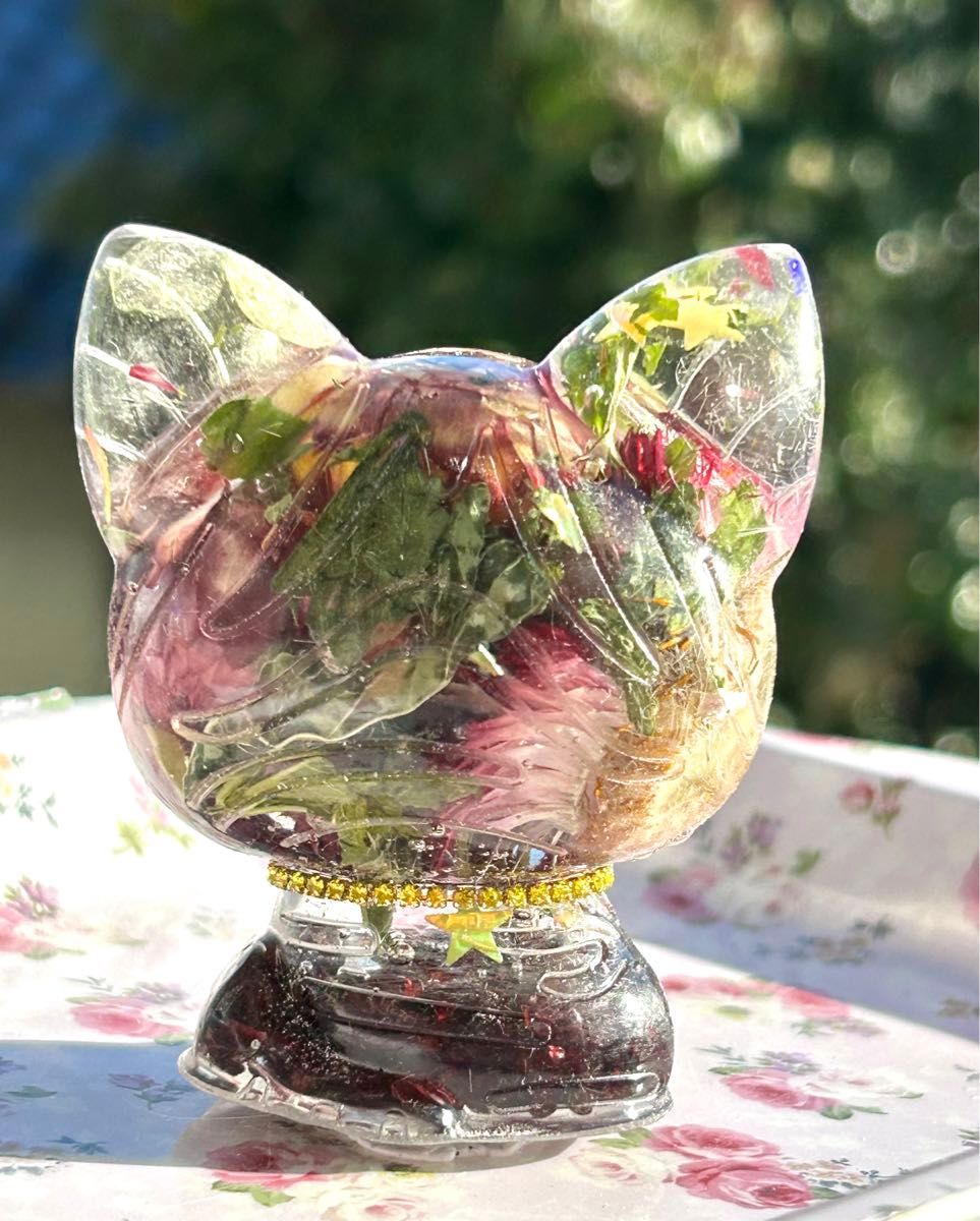 値下げセール!在庫処分!一点物! 81 オルゴナイト 猫型置物 ガーネット入り 努力が実る プラスエネルギー 浄化作用 天然石