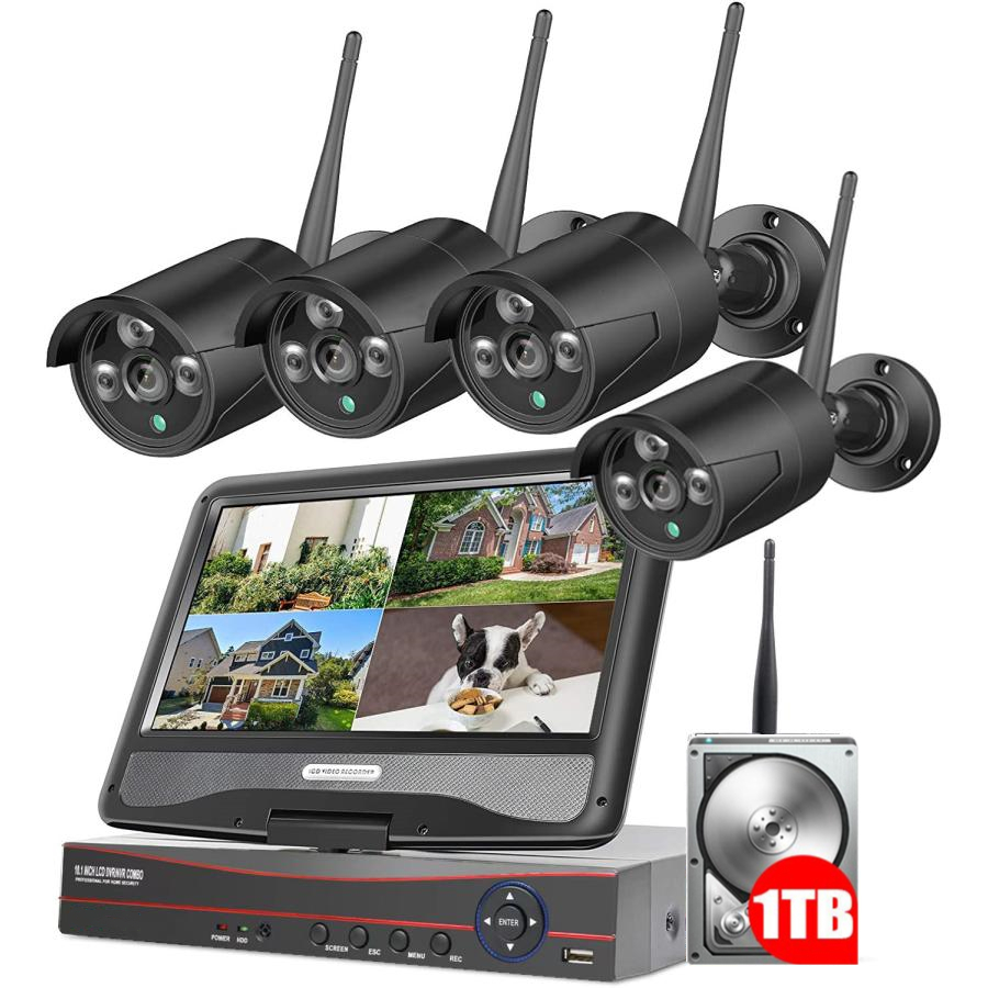  security camera outdoors set wifi home use wireless camera 4 pcs 10.1 -inch monitor smartphone .. monitoring infra-red rays camera 10 channel till extension possible 