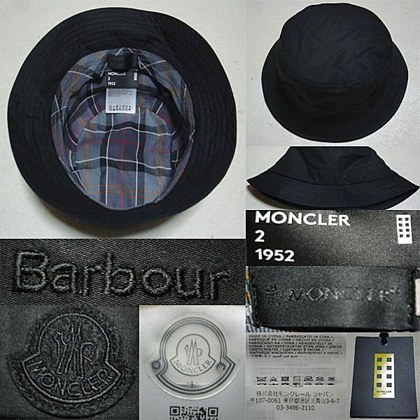 ★新品本物【モンクレール ジーニアス・MONCLER GENIUS】バブアーBarbourコラボワックスコットン素材バケットハット帽子黒ブラックXL！1952_画像5