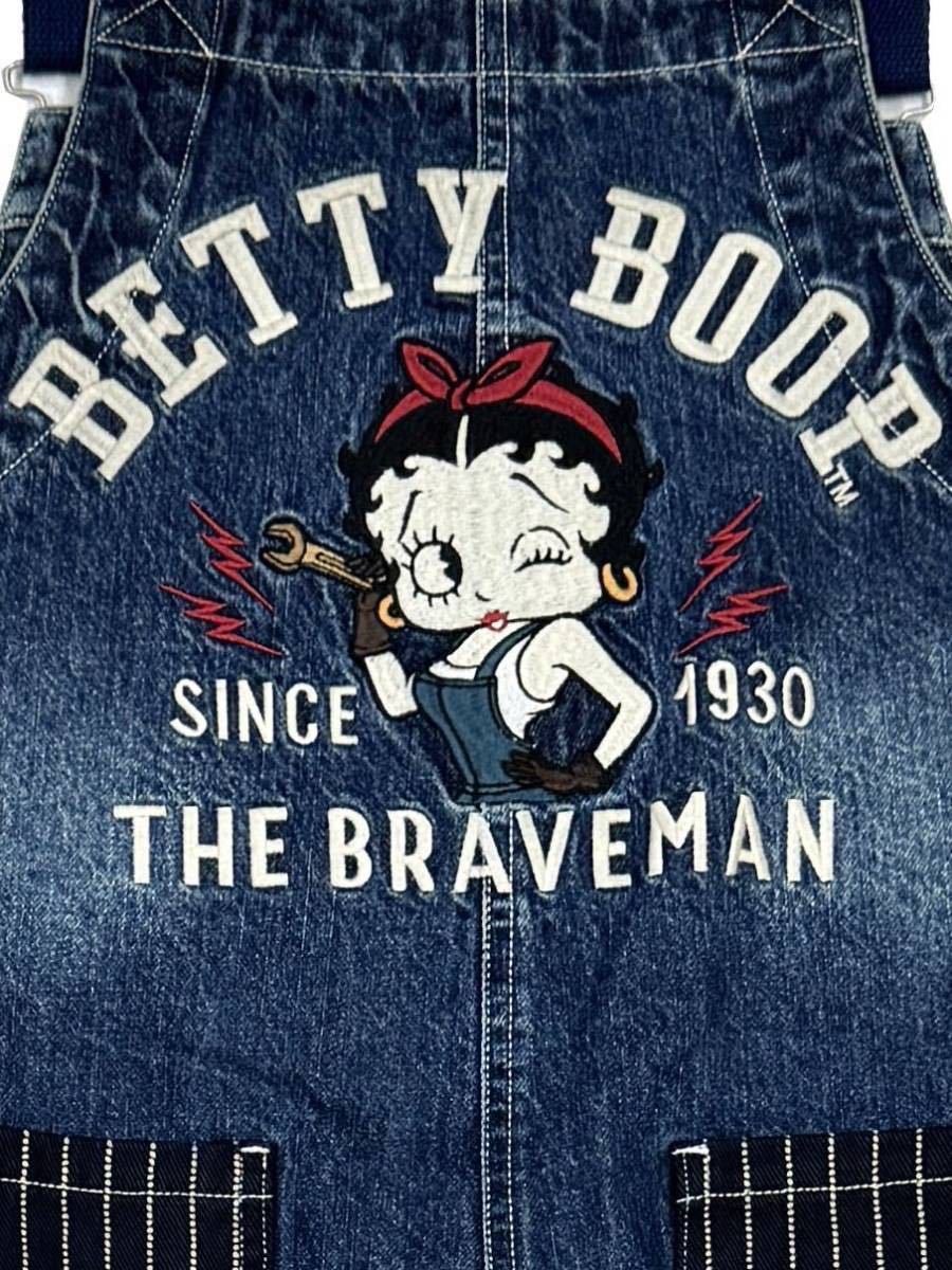 Betty Boop x BRAVE-MAN ベティ ブレイブマン コラボ オーバーオール 作業着 BBB-2408 インディゴ Mサイズ_画像6