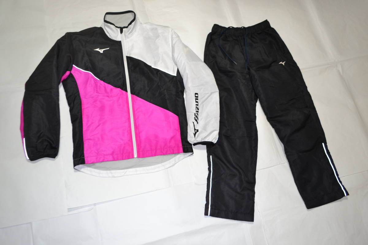 646 mizuno Mizuno windbreaker jacket pants set black × white × pink XS size 