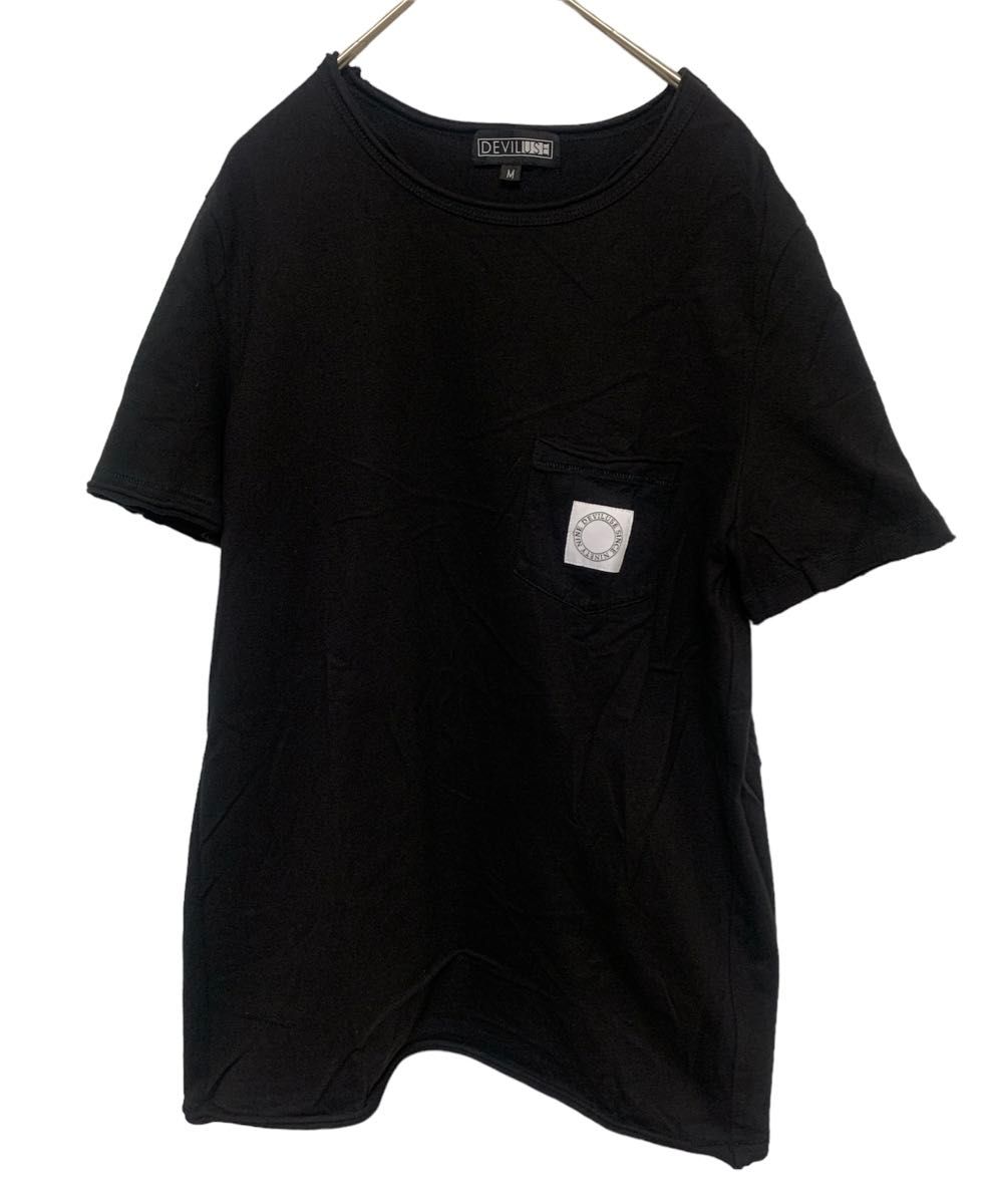 DEVLUSEデビルユース　デザイン加工　胸ポケットTシャツＭ クルーネック 半袖Tシャツ 黒