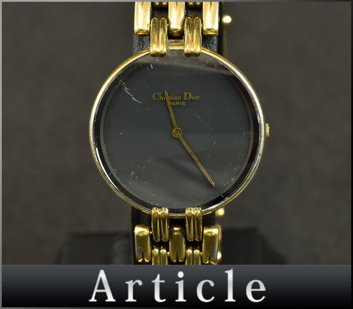 165927☆動作未確認 Christian Dior ディオール ブラックムーン バギラ 腕時計 クォーツ 46 154-2 GP ブラック ゴールド レディース/ D_画像1