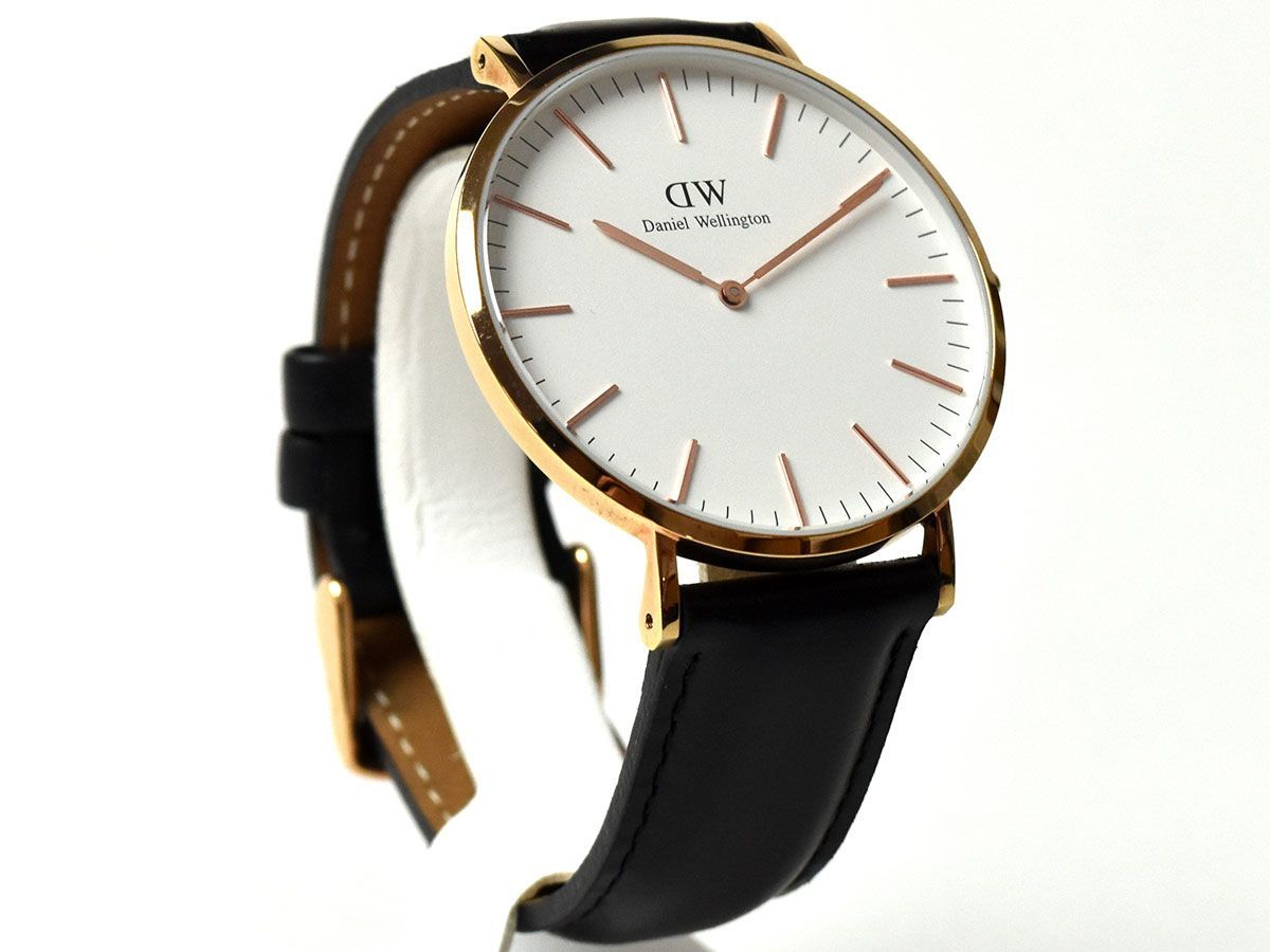 164806◇動作確認済 DanielWellington ダニエルウェリントン クラシック 腕時計 クォーツ B40R9 SS GP レザー ホワイト ゴールド メンズ/ D_画像8