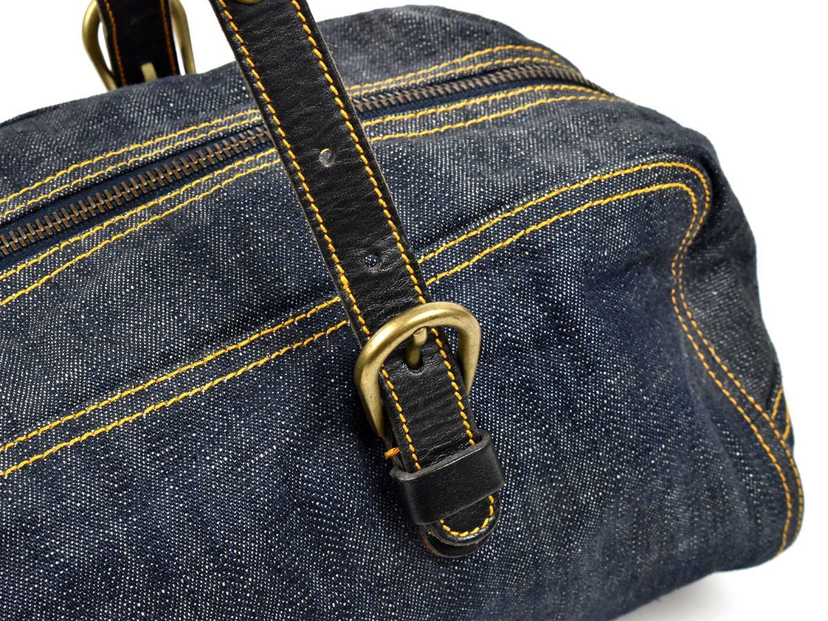 166223□ MIUMIU ミュウミュウ ハンドバッグ 鞄 バッグ デニム レザー 革 インディゴブルー 青 ブラック レディース シンプル/ B_画像8