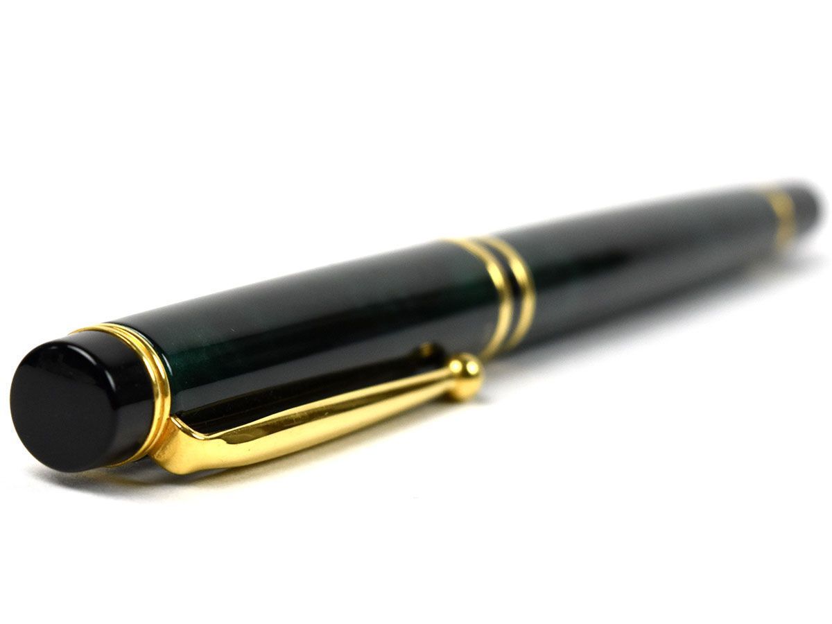 166727〇美品 筆記未確認 PILOT パイロット マーブル 万年筆 樹脂 GP ペン先14K グリーン ゴールド ブラック 筆記用具 文房具/ G_画像6