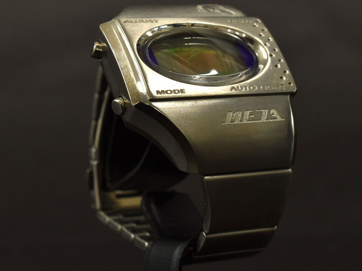 H0176□動作確認済 CASIO カシオ メタ META 腕時計 クォーツ 第三の目 ME-100 SS ブルー シルバー メンズ デジタル スポーツ/ D_画像3