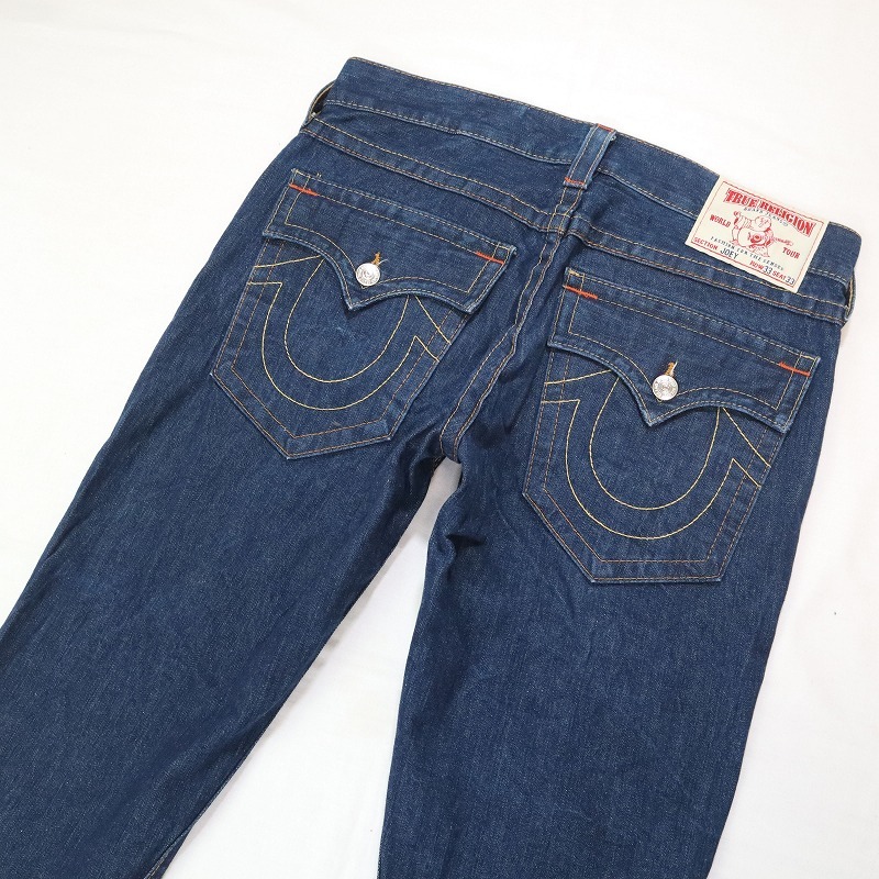 大きいサイズ TRUE RELIGION トゥルーレリジョン JOEY 濃紺ブーツカットジーンズ ジッパーフライ フレアデニムパンツ メンズ W33 XL相当_画像1