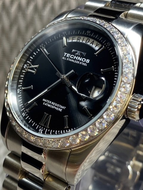 新品 テクノス TECHNOS 正規品 腕時計 アナログ腕時計 クオーツ ステンレス カレンダー 5気圧防水 シルバー ブラック シンプル プレゼント_画像2
