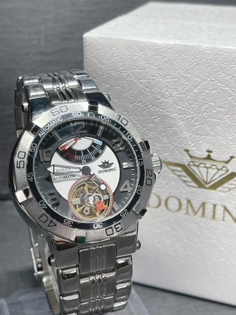 新品 DOMINIC ドミニク 正規品 機械式 自動巻き メカニカル 腕時計 パワーリザーブ パイロットギミック コレクション ホワイト メンズ_画像3