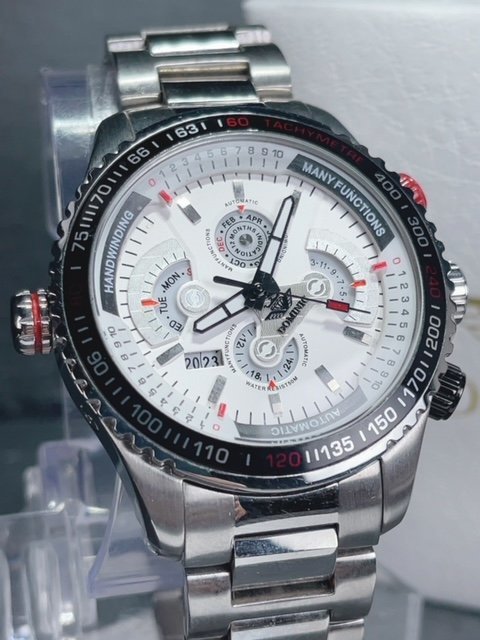 新品 DOMINIC ドミニク 正規品 機械式 自動巻き メカニカル 腕時計 マルチカレンダー インナーベゼル アンティーク コレクション ホワイト_画像2