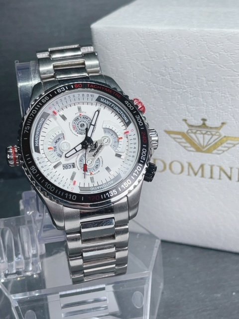 新品 DOMINIC ドミニク 正規品 機械式 自動巻き メカニカル 腕時計 マルチカレンダー インナーベゼル アンティーク コレクション ホワイト_画像3