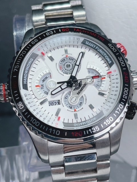 新品 DOMINIC ドミニク 正規品 機械式 自動巻き メカニカル 腕時計 マルチカレンダー インナーベゼル アンティーク コレクション ホワイト_画像1