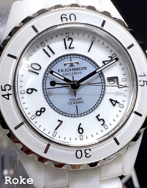 新品 テクノス TECHNOS 正規品 腕時計 アナログウォッチ ソーラー セラミック カレンダー 3気圧防水 ビジネス ホワイト 白 プレゼント_画像1