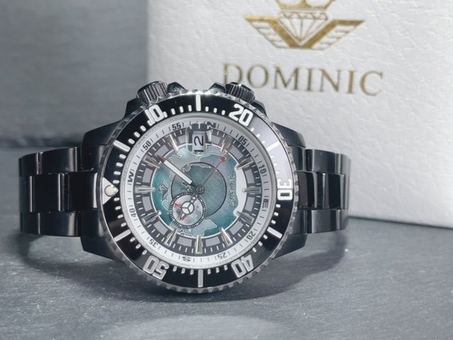新品 DOMINIC ドミニク 正規品 機械式 自動巻き メカニカル 腕時計 アースギミック からくり時計 アンティーク コレクション 地図 黒_画像6