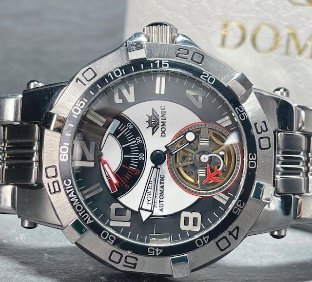 新品 DOMINIC ドミニク 正規品 機械式 自動巻き メカニカル 腕時計 パワーリザーブ パイロットギミック コレクション ホワイト メンズ_画像4