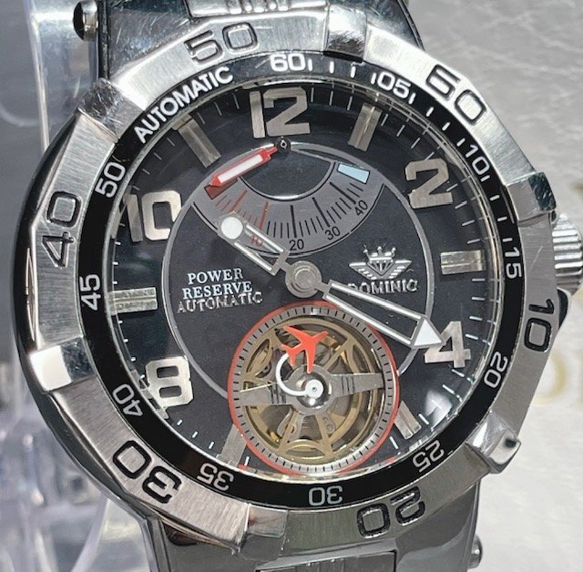 新品 DOMINIC ドミニク 正規品 機械式 自動巻き メカニカル 腕時計 パワーリザーブ パイロットギミック コレクション ブラック　メンズ_画像1