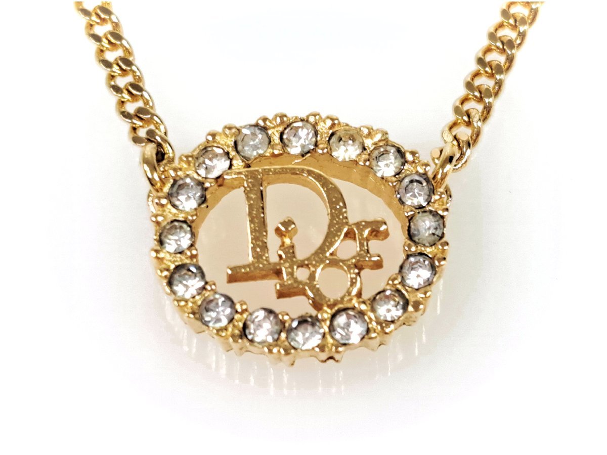 クリスチャン・ディオール　Christian Dior　ロゴ　ラインストーン　ネックレス　ゴールドカラー　YAS-9855