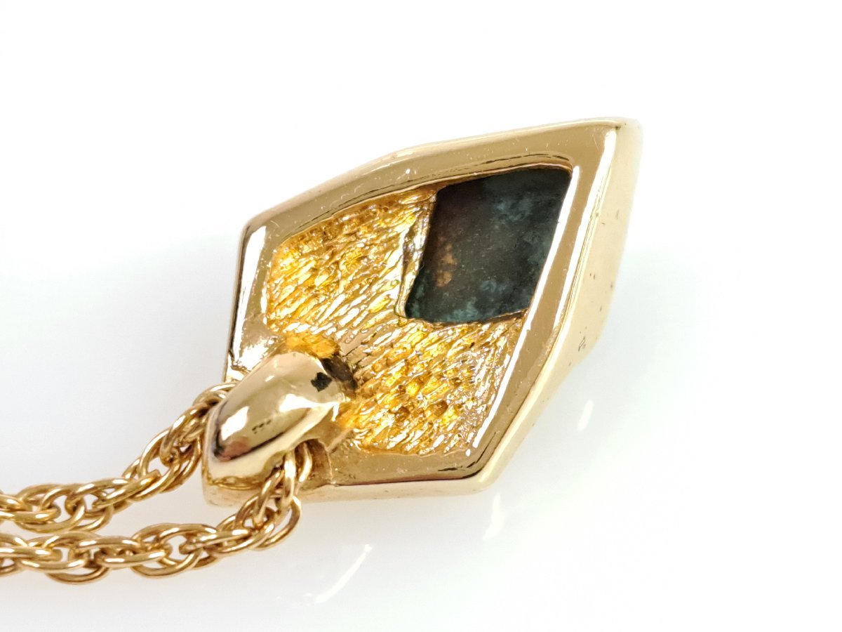 クリスチャン・ディオール　Christian Dior　カラーストーン　デザイン　ネックレス　縦2cm　グリーン×ゴールドカラー　YAS-10288_画像4