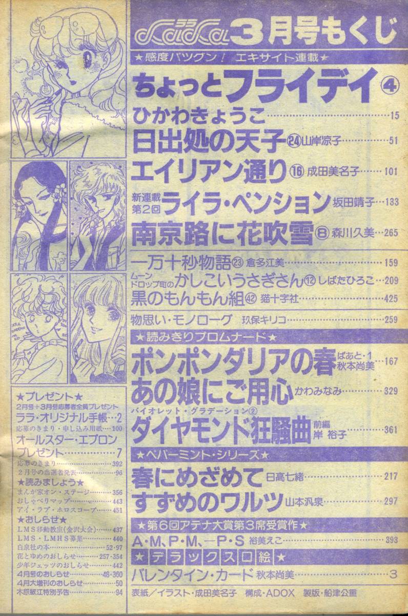 『LaLa（ララ）』1982年3月号　ひかわきょうこ　山岸凉子　成田美名子　坂田靖子　秋本尚美　森川久美　かわみなみ　岸裕子　昭和57年_画像9