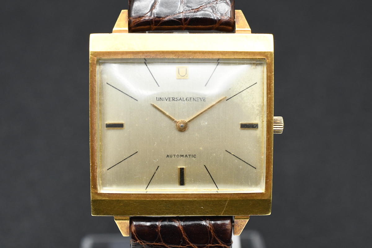 難あり UNIVERSAL GENEVE Ref:166104/02 ユニバーサルジュネーブ 18k スクエア 自動巻き メンズ 腕時計 ■19545_画像1