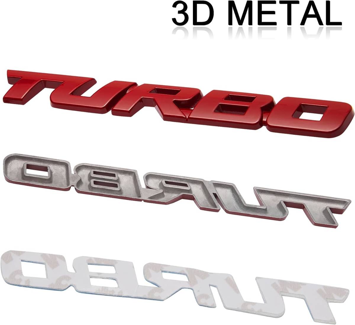 【送料無料、匿名配送】TURBO ロゴ (大) エンブレム メタル レッド ステッカー 外装 内装 カスタムパーツ ターボ_画像3