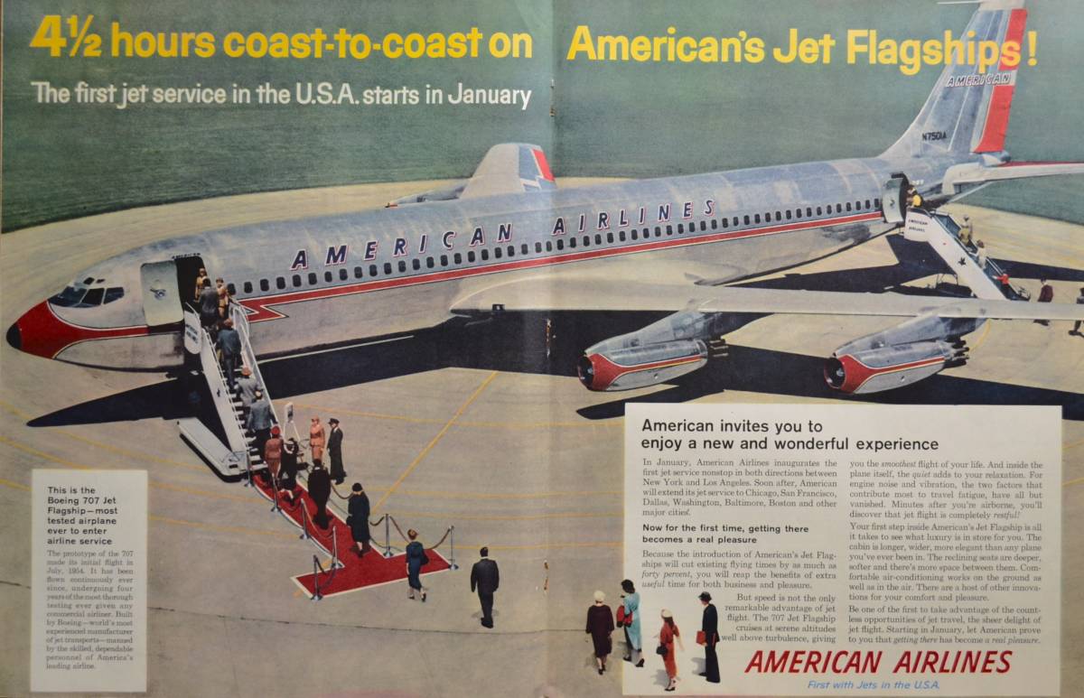 稀少！1958年アメリカン航空広告/American/Boeing 707/エアライン/旅行/観光/1_画像1