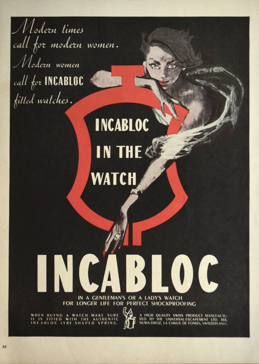 稀少！1954年インカブロック 時計広告/Incabloc Shock-Absorber/Watch/Yの画像1