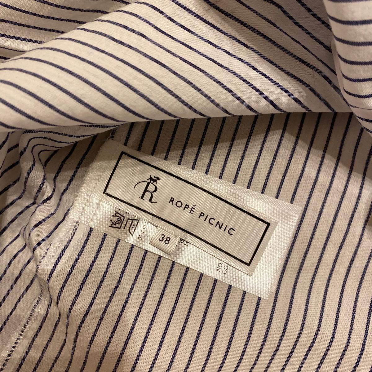 ロペピクニック　フリルバンドカラーフレンチスリーブシャツ ストライプシャツ　38サイズ