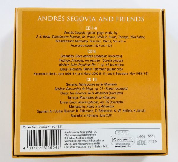 Andrs Segovia And Friends　アンドレス・セゴビア・アンド・フレンズ　【CD10枚組】　輸入盤クラシック_画像2