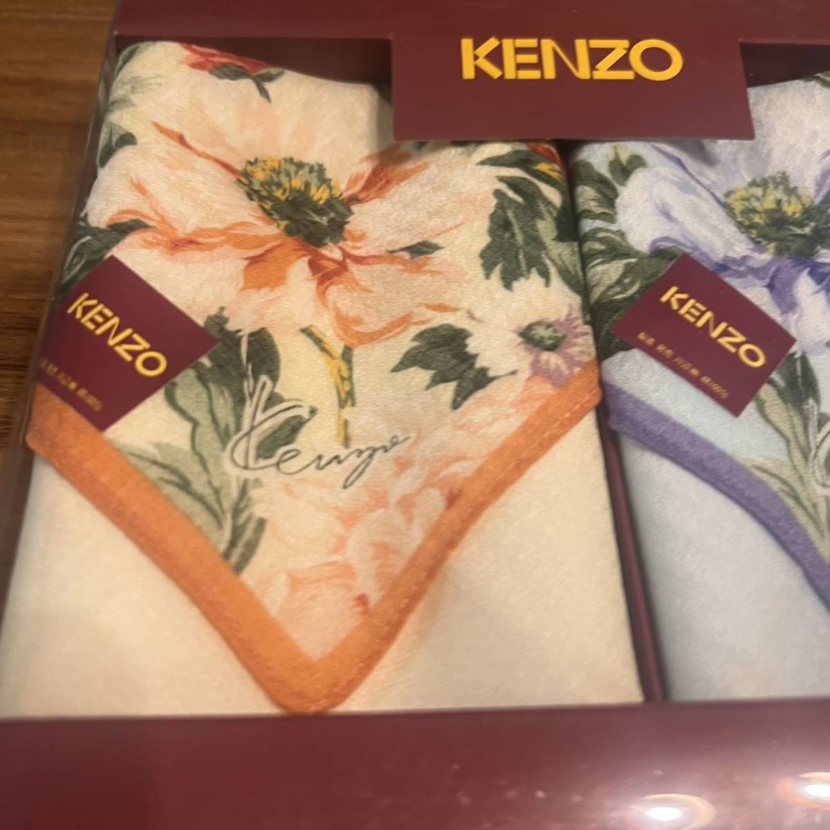 KENZO Kenzo носовой платок 2 шт. комплект коробка деформация есть голубой orange цветочный принт 