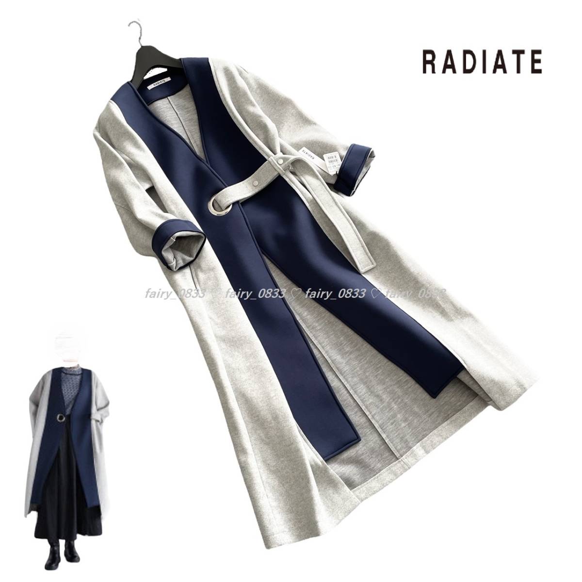 【送料無料】新品■スコットクラブ RADIATE■定価25000円　キャッチーなバイカラーシルエット...♪ハトメデザインロングコート_画像1